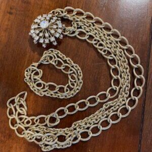 Gold Necklace with CZ detachable brooch